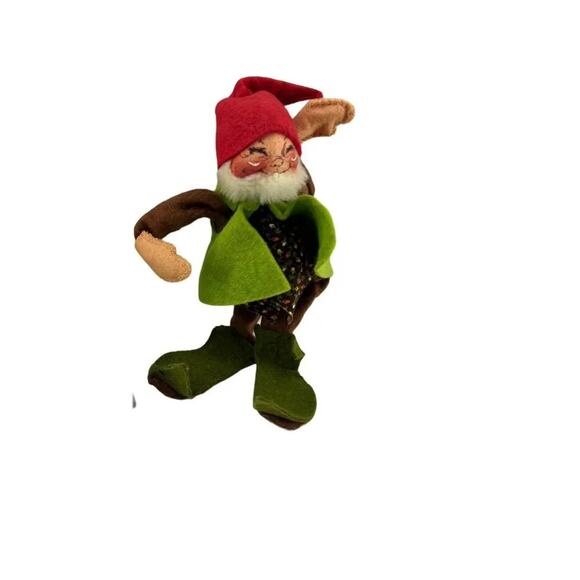Annalee Mobilitee Vintage Christmas Gnome Elf Red Hat Green Vest Poseable 1971 - Picture 1 of 8